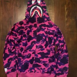 Purple BAPE Color Camo Shark Full Zip Hoodie